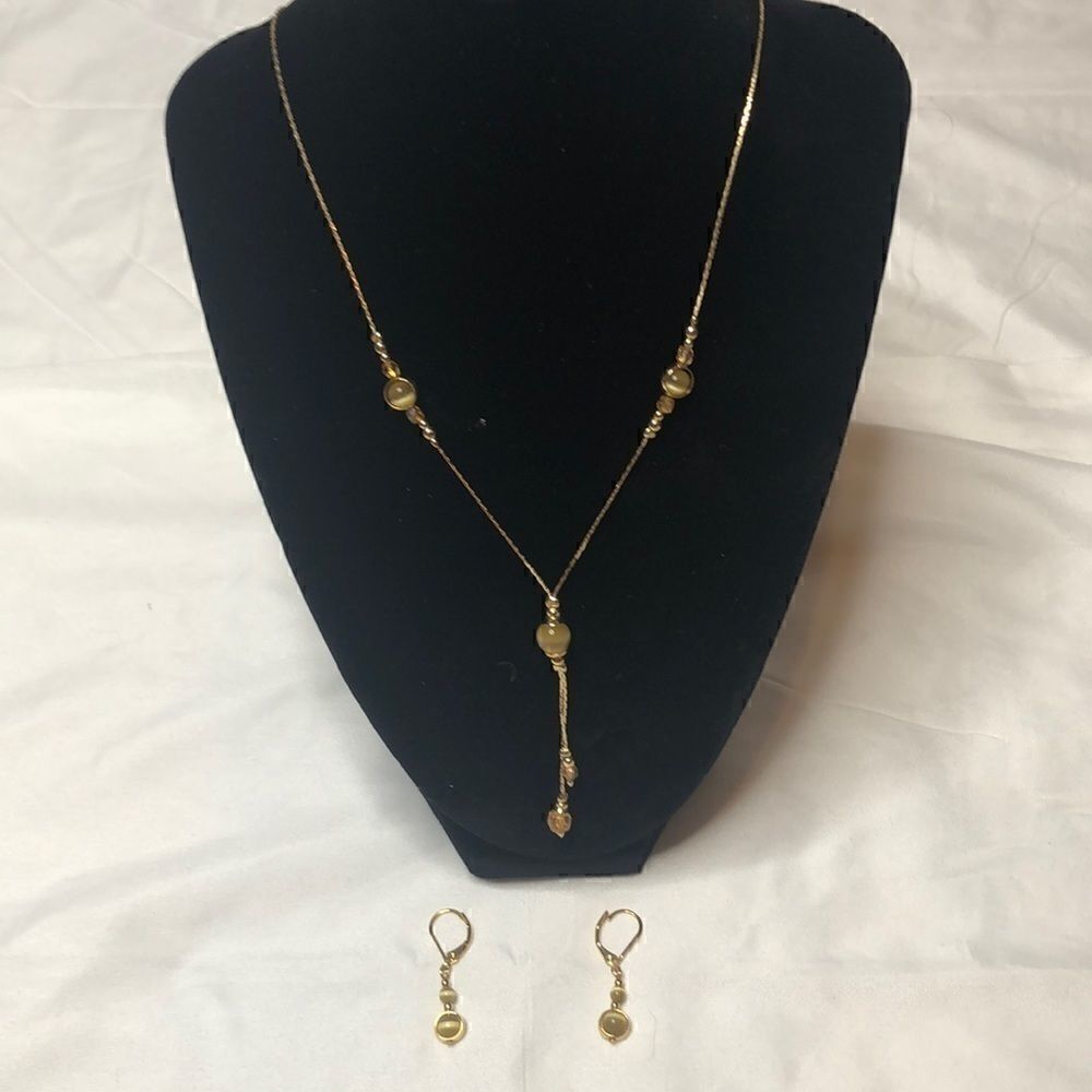 4/$25 Gold necklace with green and peach s…